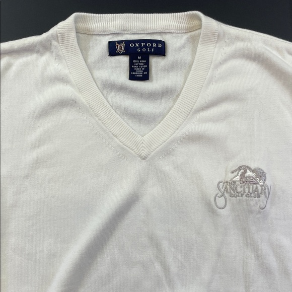 Oxford Golf White V-Neck Sweater Sanctuary Golf Club Logo Mens Sz M - Picture 2 of 7